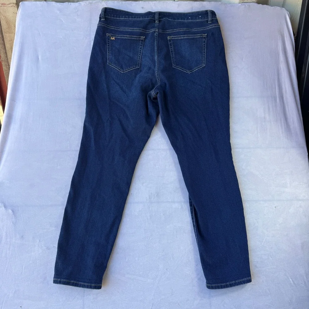 Michael Kors Izzy Skinny Jeans Women's 16 Blue Denim Stretch Dark Wash Whiskered